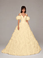 3D Floral Wedding Dress with Off-the-Shoulder Sleeves 