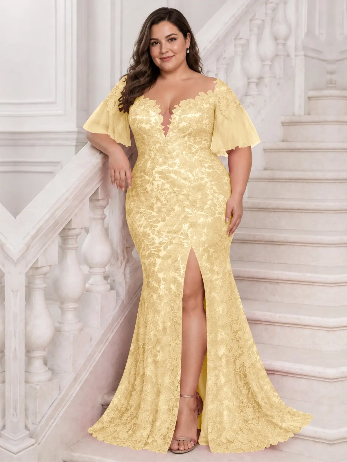 Mermaid Mother of the Bride Dress with V-neck-Plus Size 