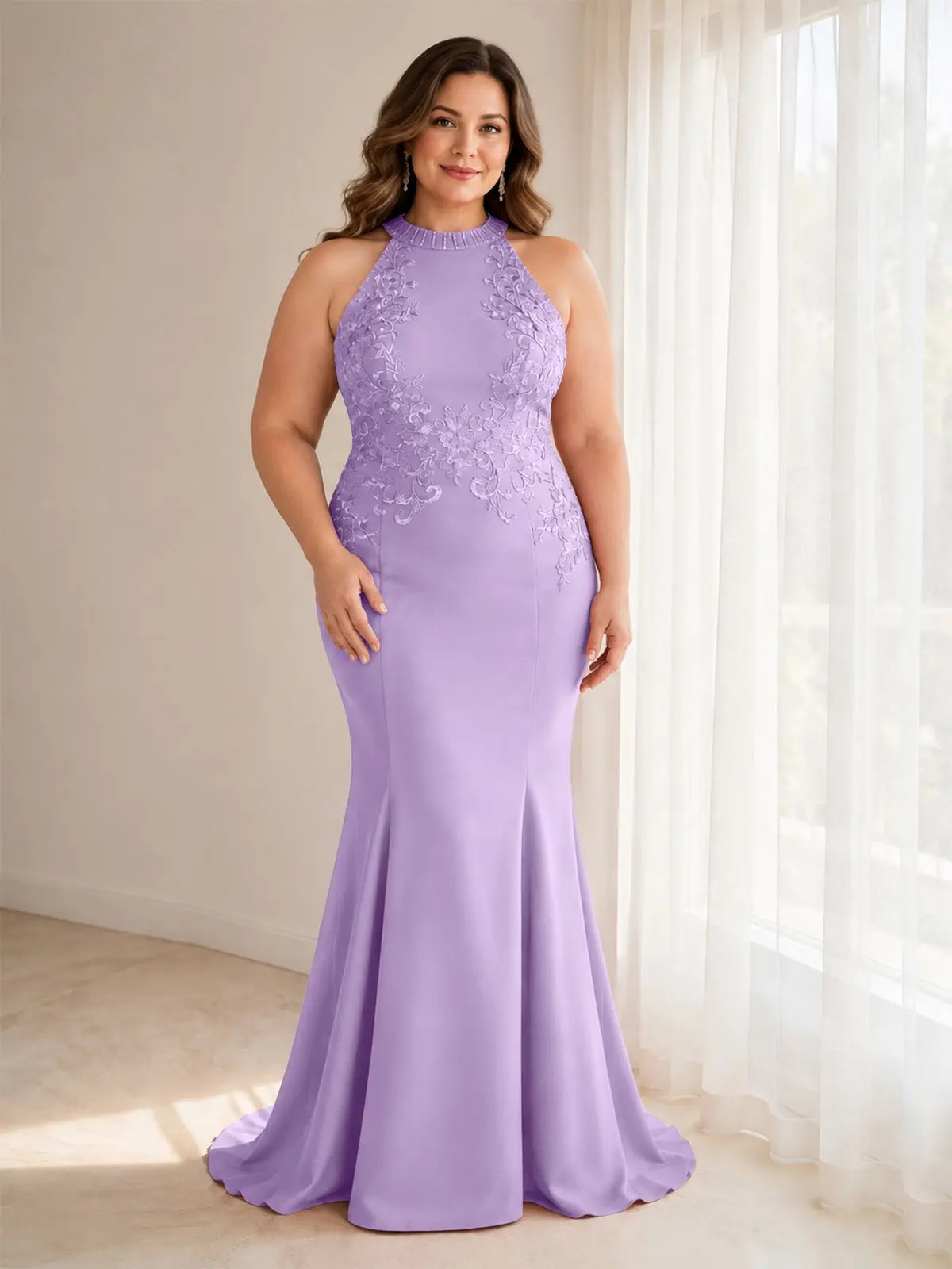 Halter Neckline Trumpet Dress-Plus Size 