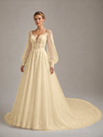 Tulle Wedding Dress with Lace-Trimmed Train 