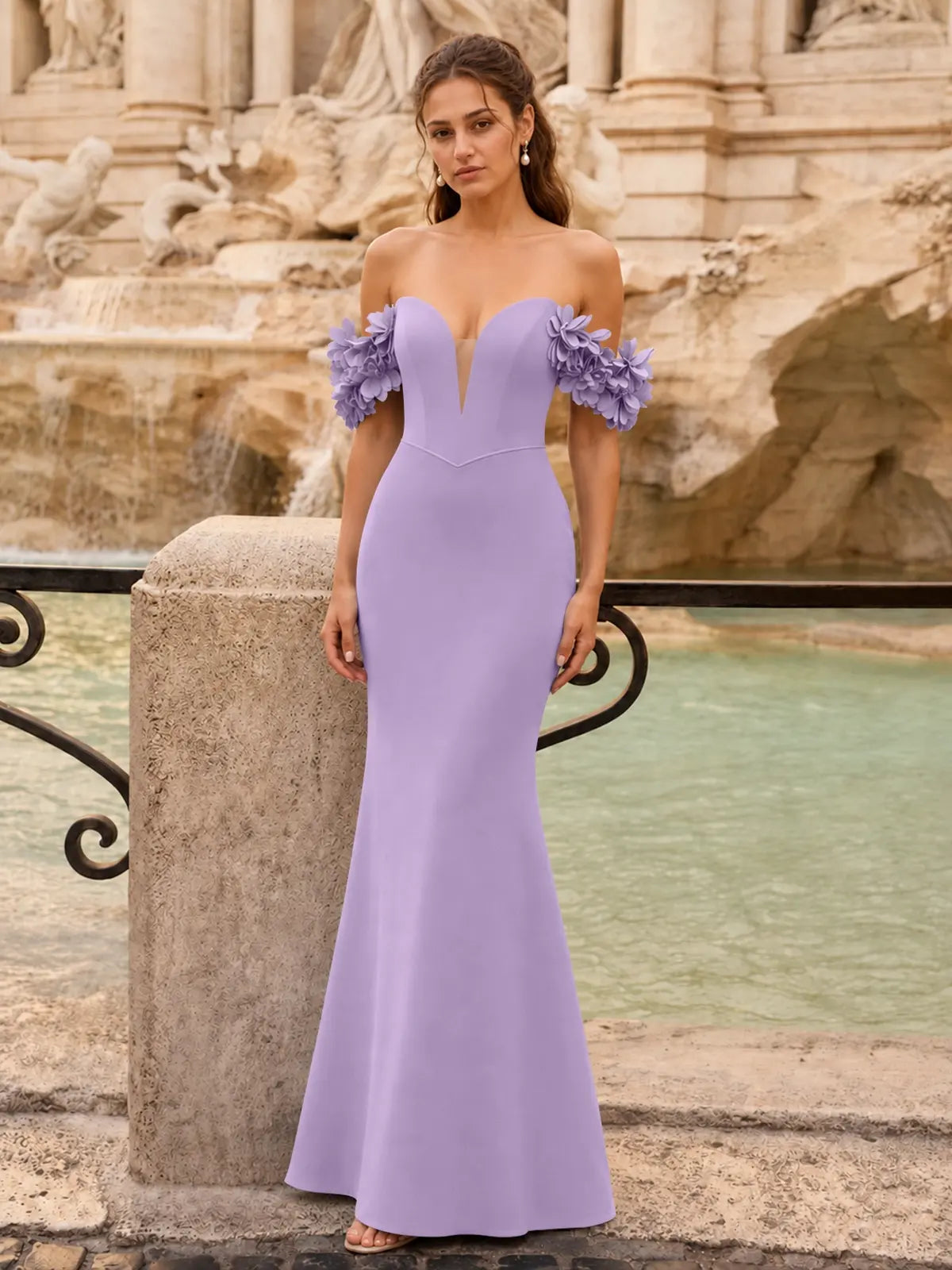 Off-the-Shoulder Prom Dress with 3D Floral Straps 