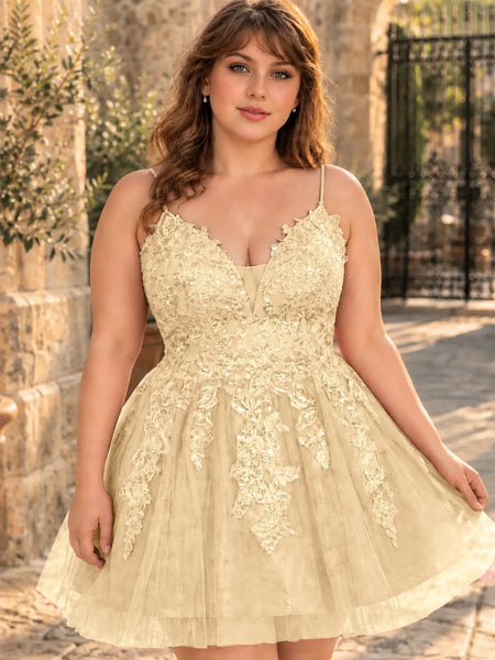 Applique Soft Tulle Mini Dress-Plus Size 