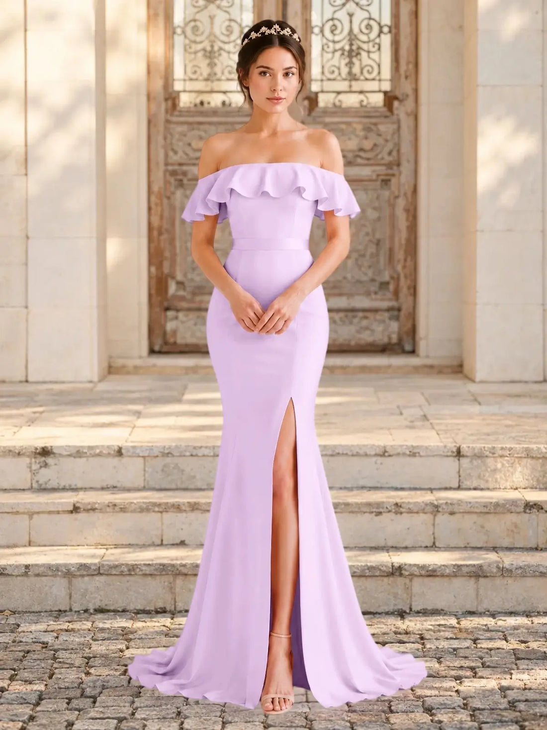 Mermaid Bridesmaid Dress with Ruffle Design 