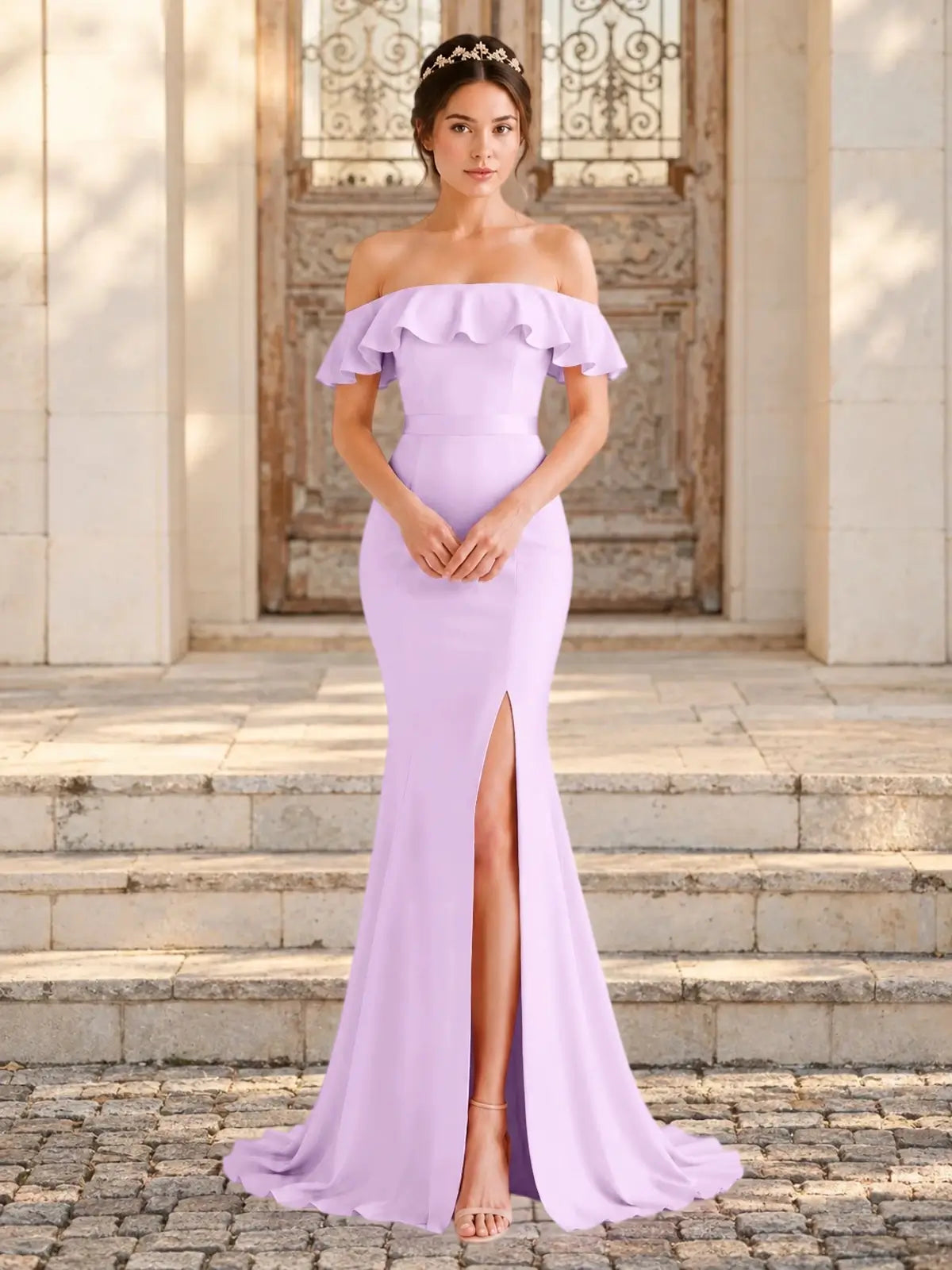 Mermaid Bridesmaid Dress with Ruffle Design 