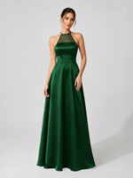 Satin Bridesmaid Dress with Illusion Halter Neck 