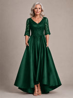 Satin Mother of the Bride Dress with Lace Sleeves 