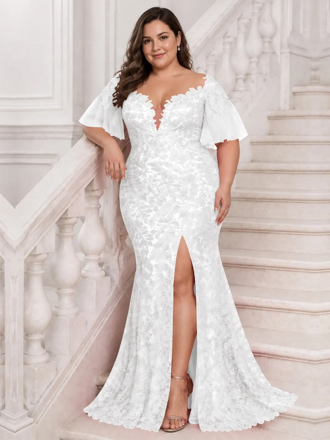 Mermaid Mother of the Bride Dress with V-neck-Plus Size 
