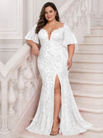 Mermaid Mother of the Bride Dress with V-neck-Plus Size 