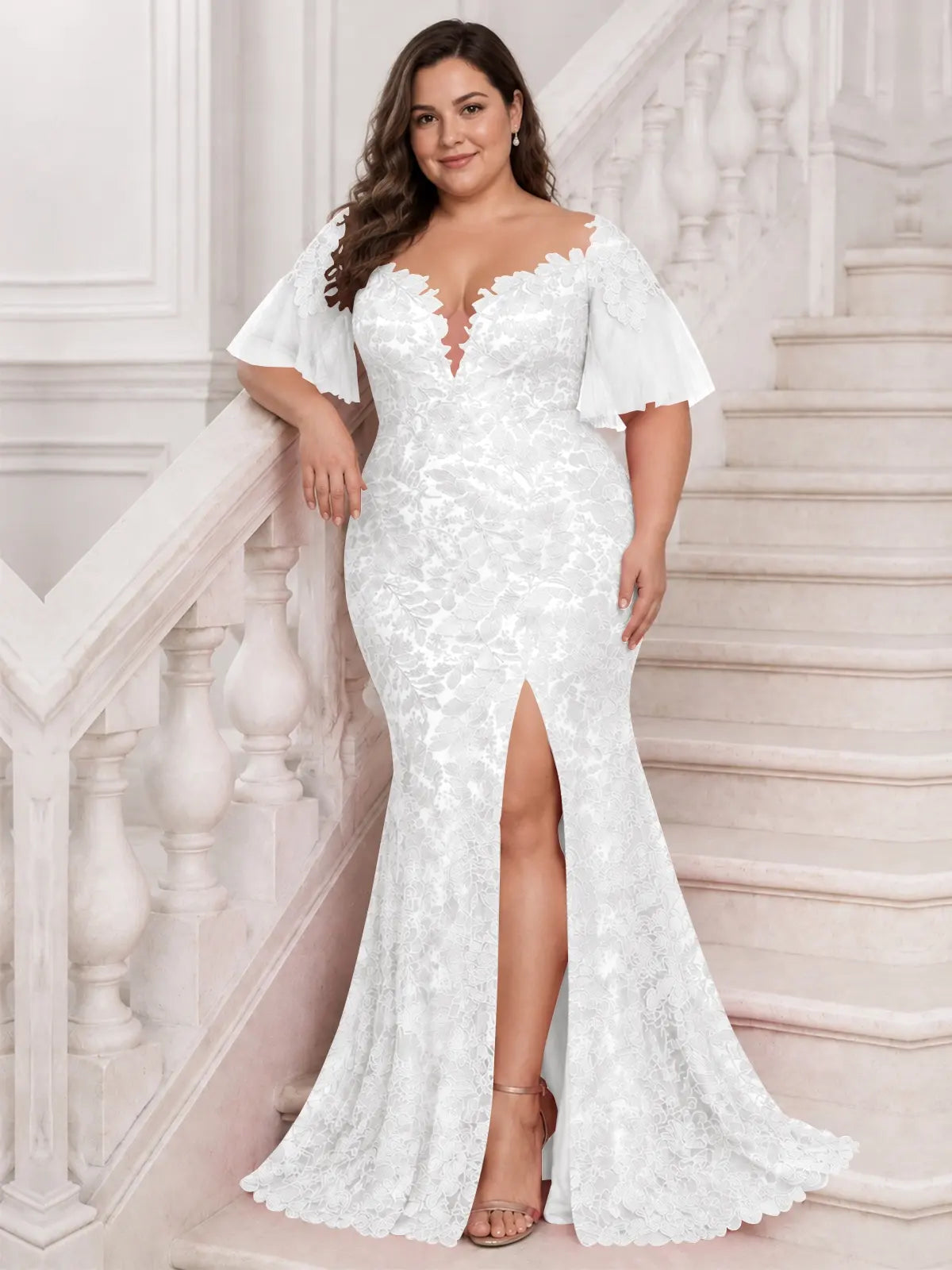 Mermaid Mother of the Bride Dress with V-neck-Plus Size 
