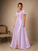 Silk-like Prom Dress with Short Sleeves 