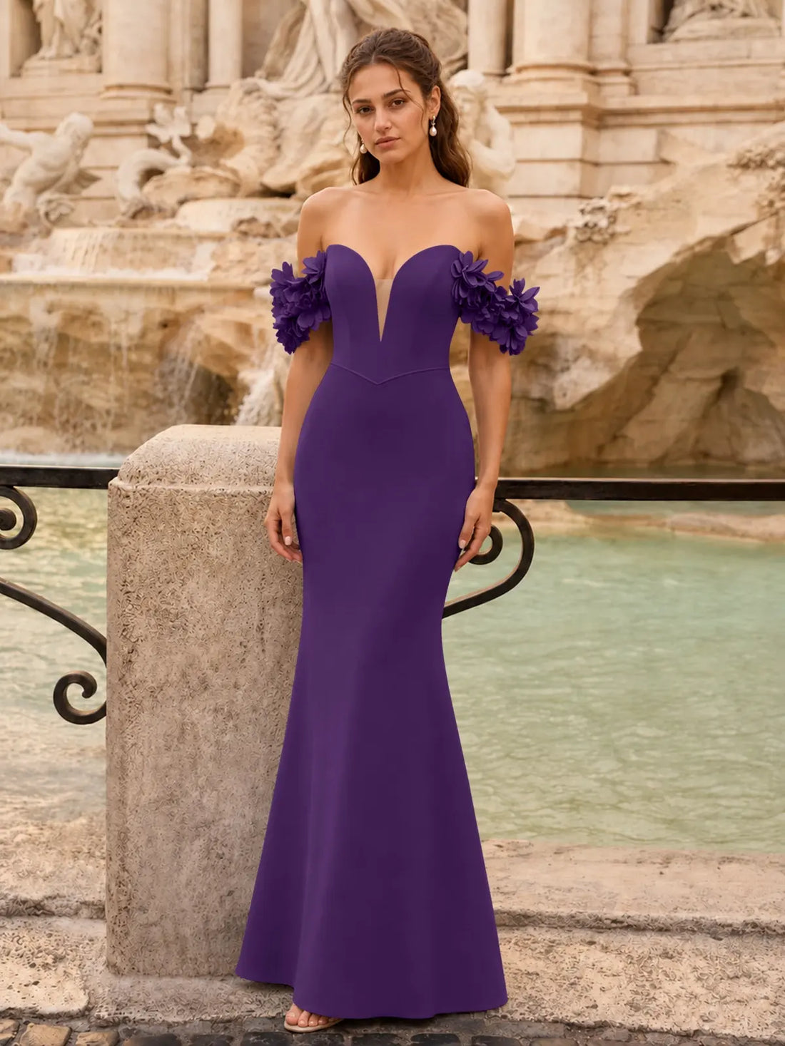 Off-the-Shoulder Prom Dress with 3D Floral Straps 