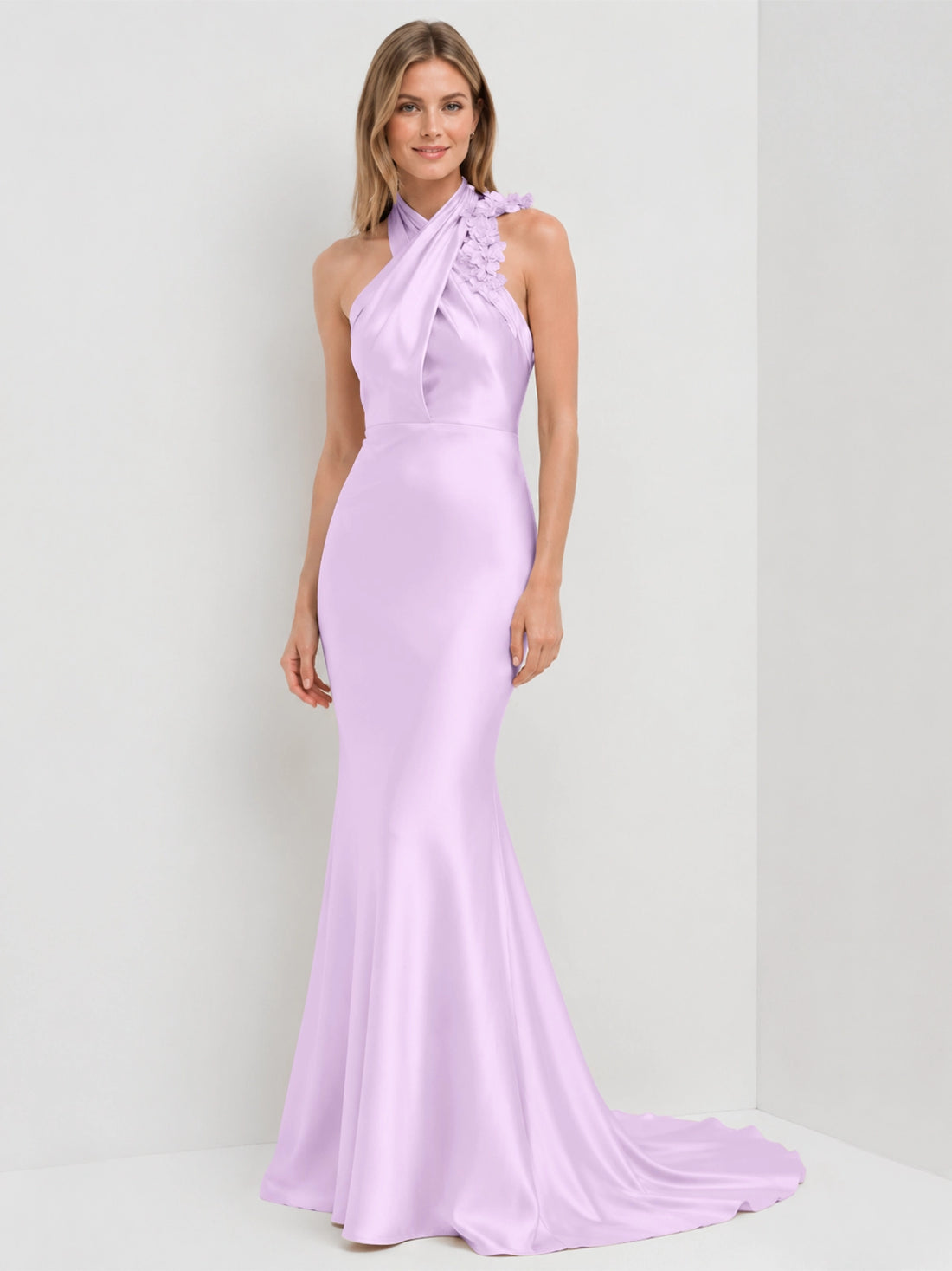 Silk-like Bridesmaid Dress with 3D Floral 