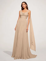 Chiffon Bridesmaid Dress with Draped Scarf 