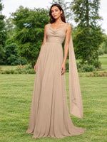 Chiffon Bridesmaid Dress with Draped Scarf 