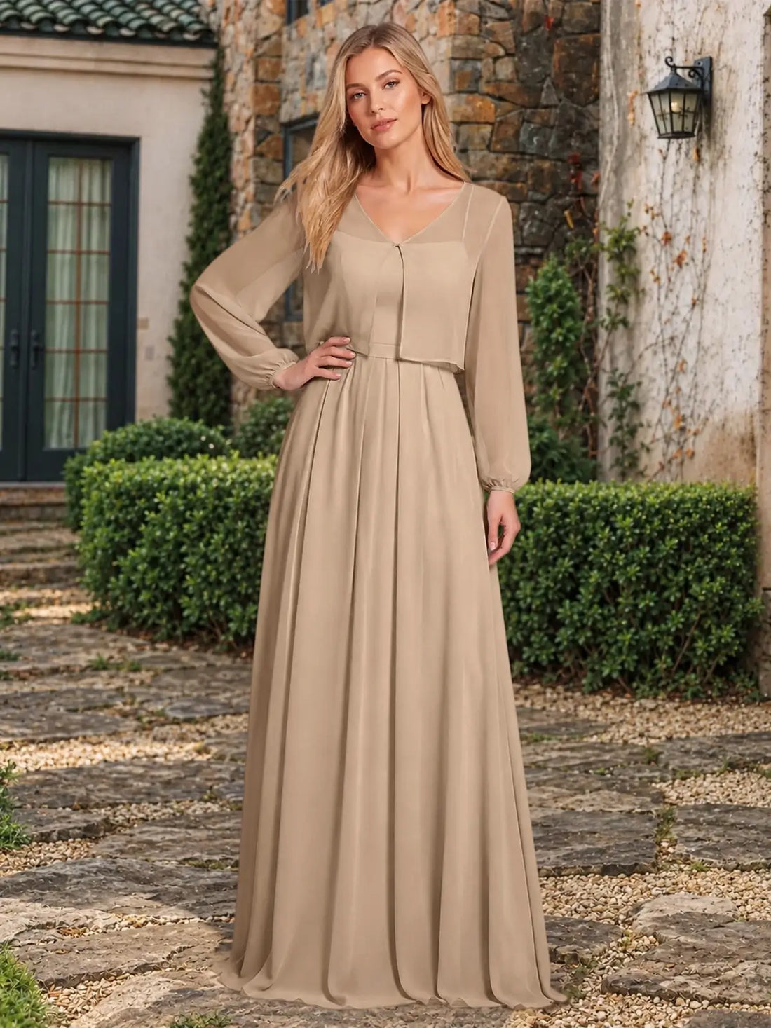 Two-Piece Square Neckline Bridesmaid Dress with Jacket