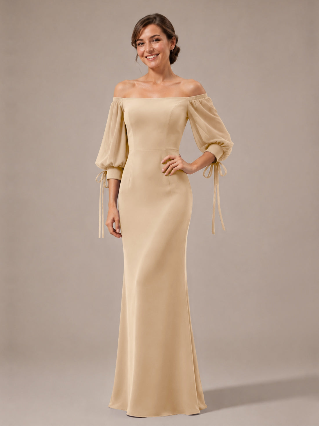 Mermaid Bridesmaid Dress with Puff Sleeves