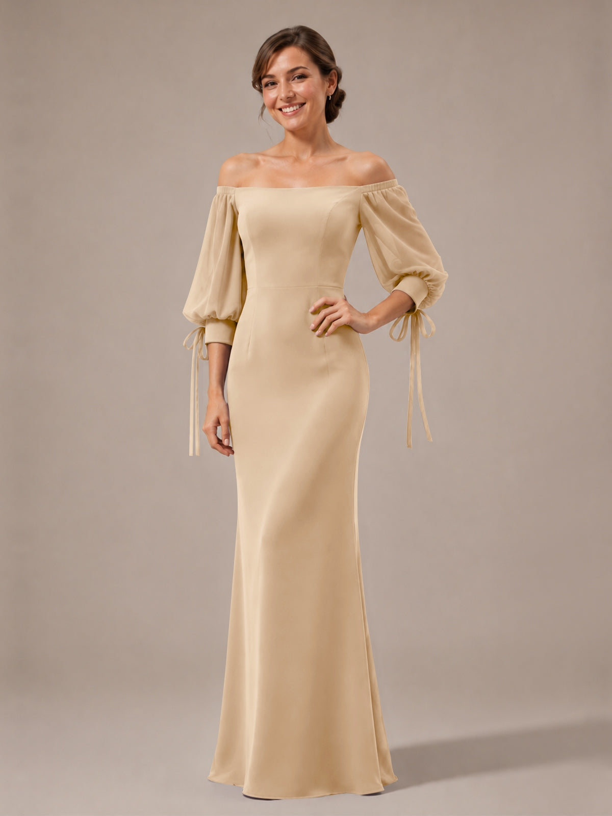Mermaid Bridesmaid Dress with Puff Sleeves