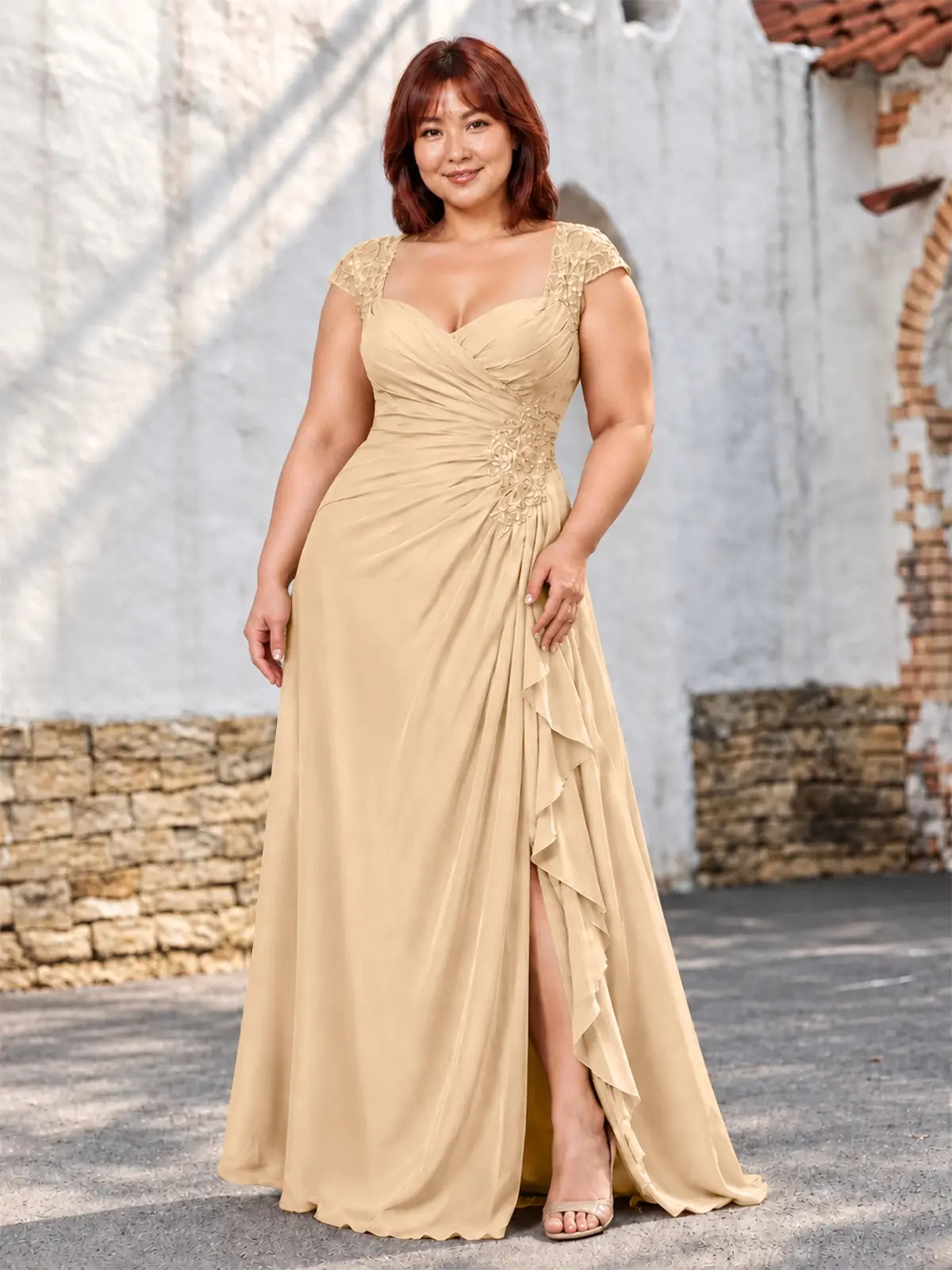 Chiffon Mother of the Bride Dress with Lace Appliques-Plus Size 