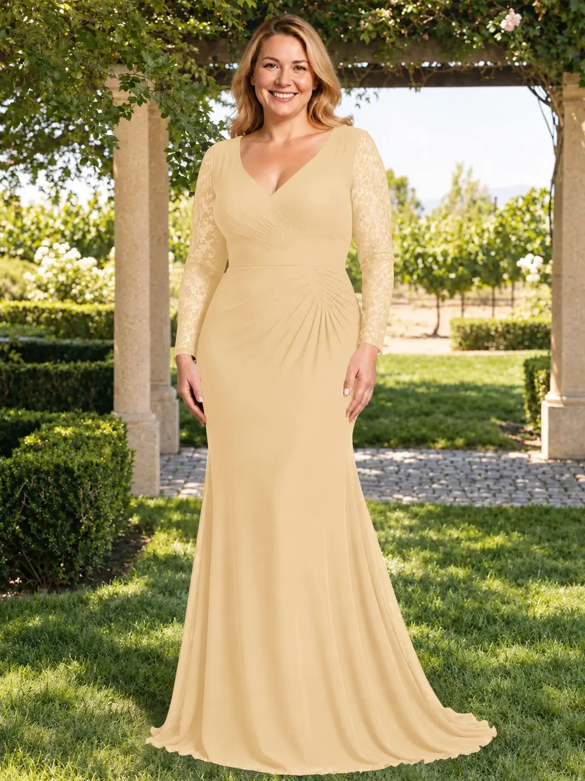 Mermaid Mother of the Bride Dress with Long Lace Sleeves-Plus Size 