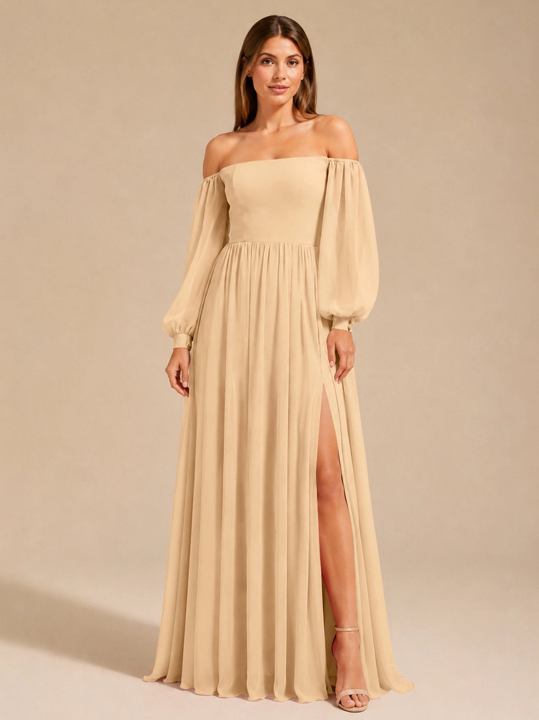 A-line Bridesmaid Dress with Long Bishop Sleeves 