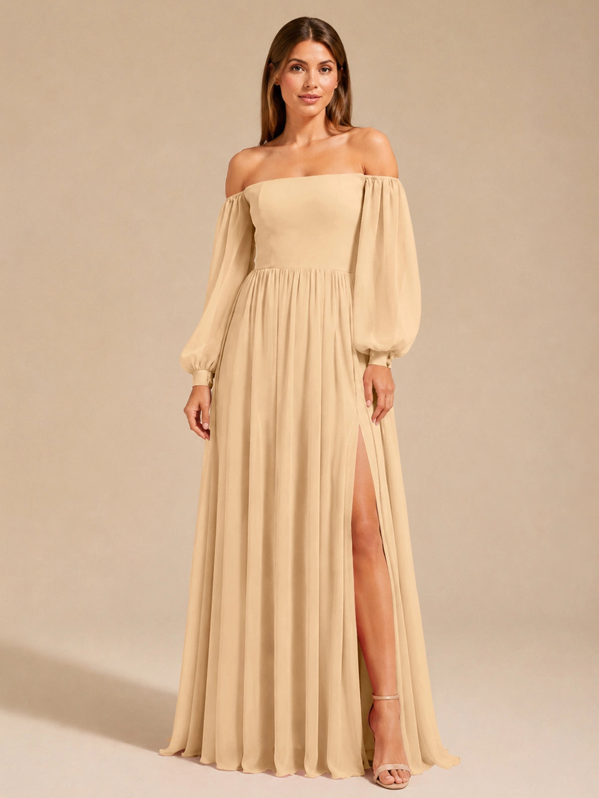 A-line Bridesmaid Dress with Long Bishop Sleeves 