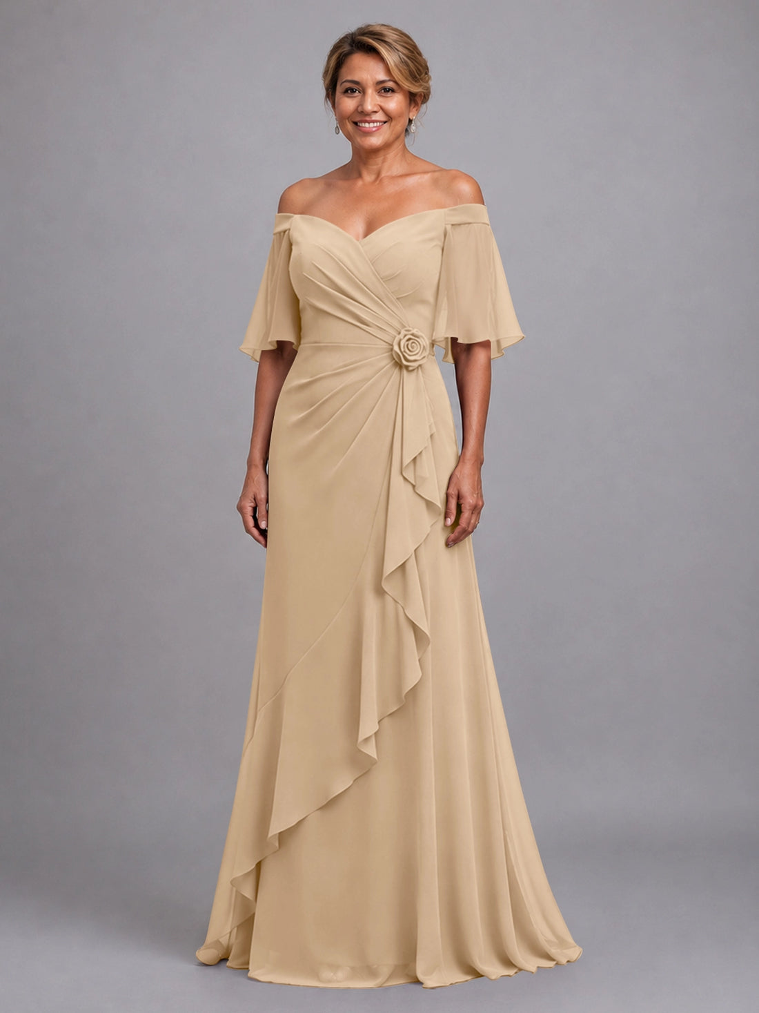 Chiffon Mother of the Bride Dress with 3D Rosette 