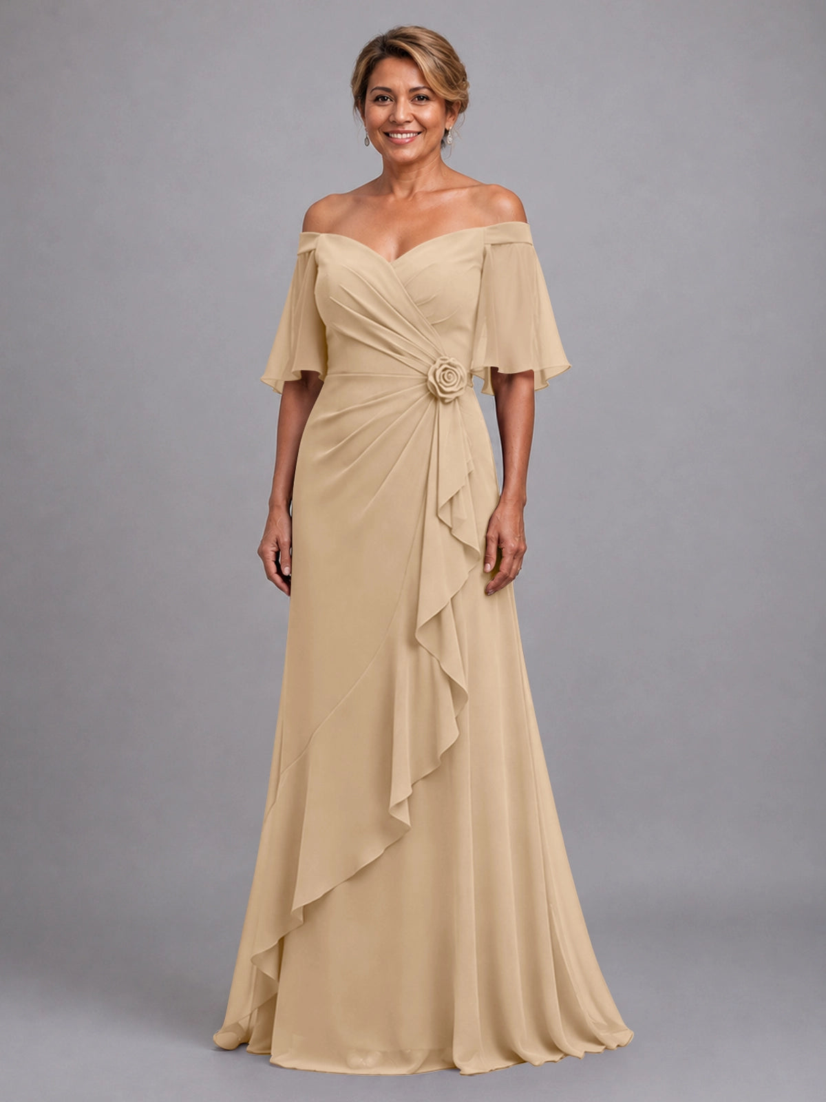 Chiffon Mother of the Bride Dress with 3D Rosette 
