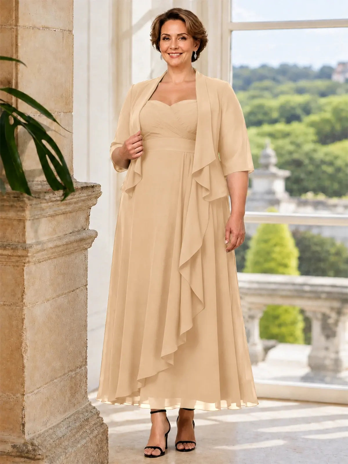 Two-piece Mother of the Bride Dress with Ruffle Design-Plus Size 