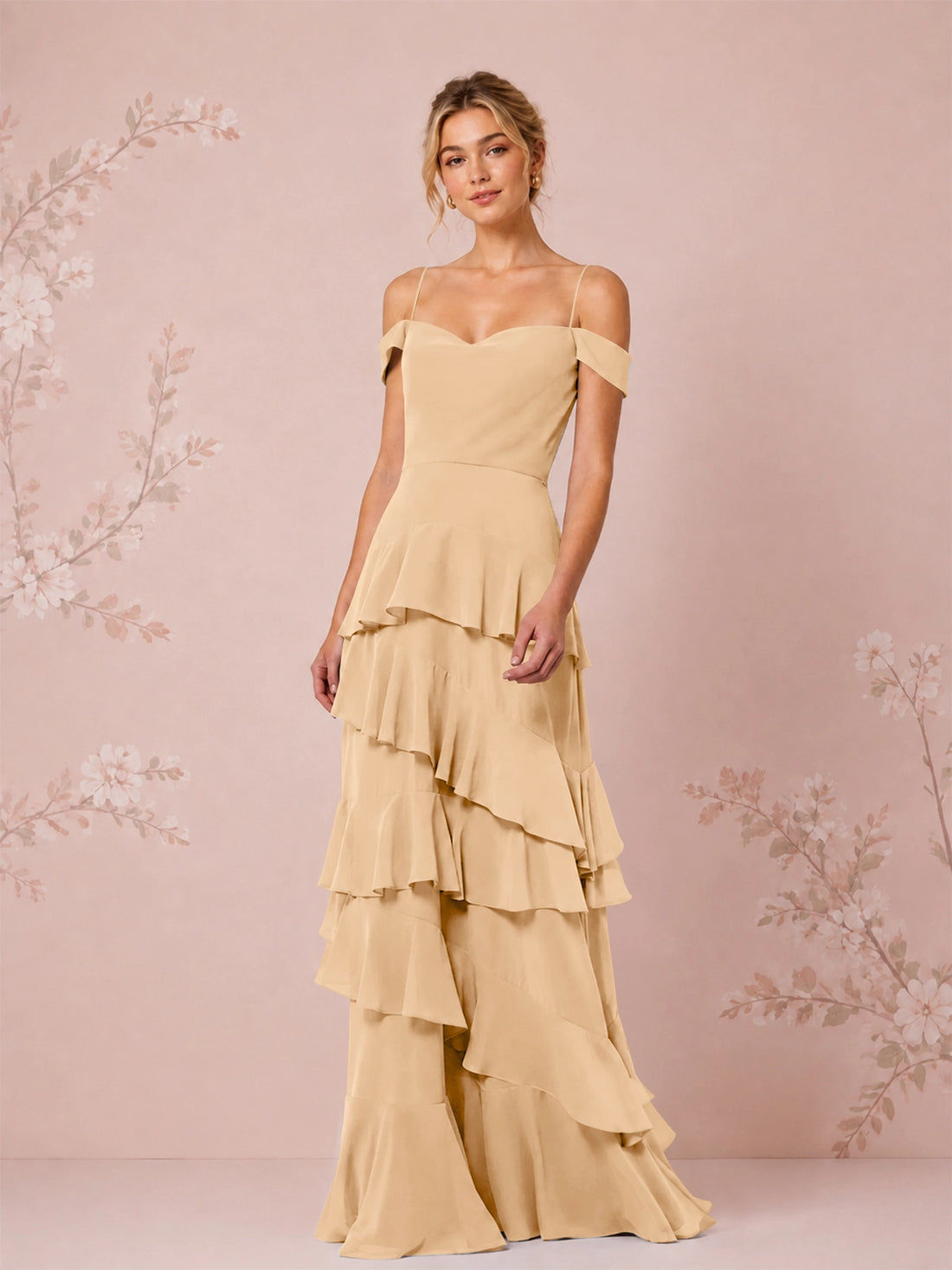 Chiffon Bridesmaid Dress with Tiered Ruffles 
