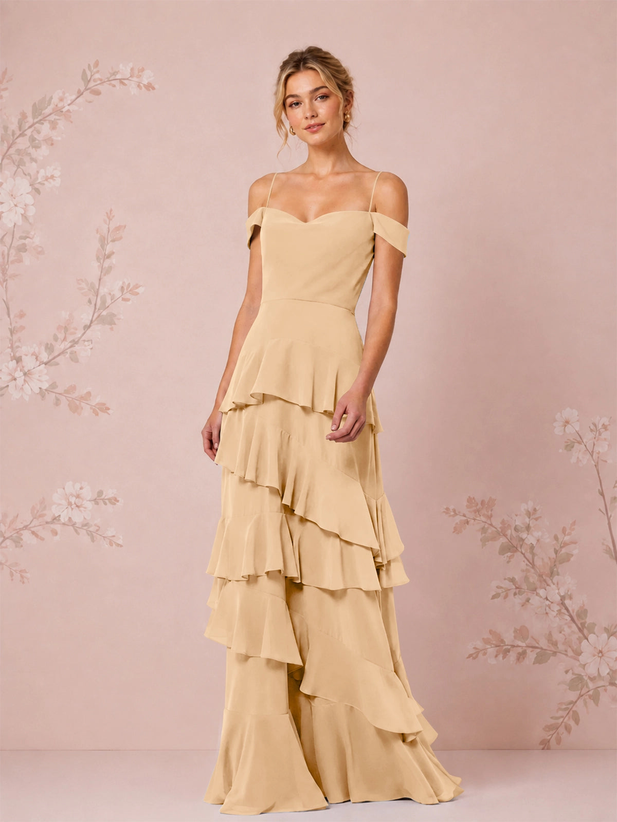 Chiffon Bridesmaid Dress with Tiered Ruffles 