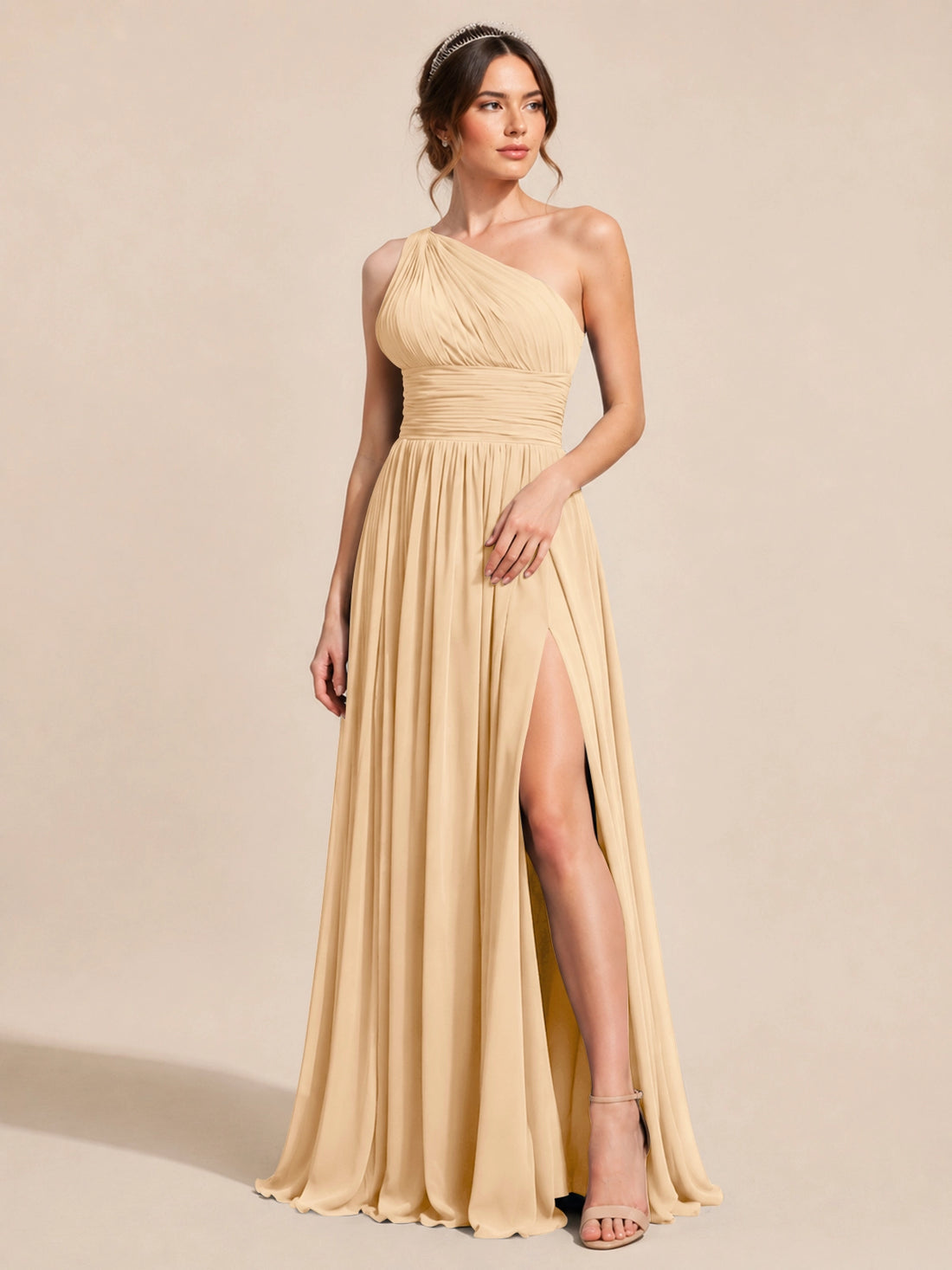 Chiffon Bridesmaid Dress with One-Shoulder Neckline 