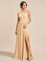Chiffon Bridesmaid Dress with One-Shoulder Neckline 