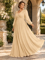Chiffon Mother of the Bride Dress with Long Sleeves-Plus Size 