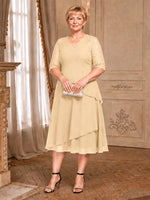 A-line Mother of the Bride Dress with Lace Sleeves-Plus Size 