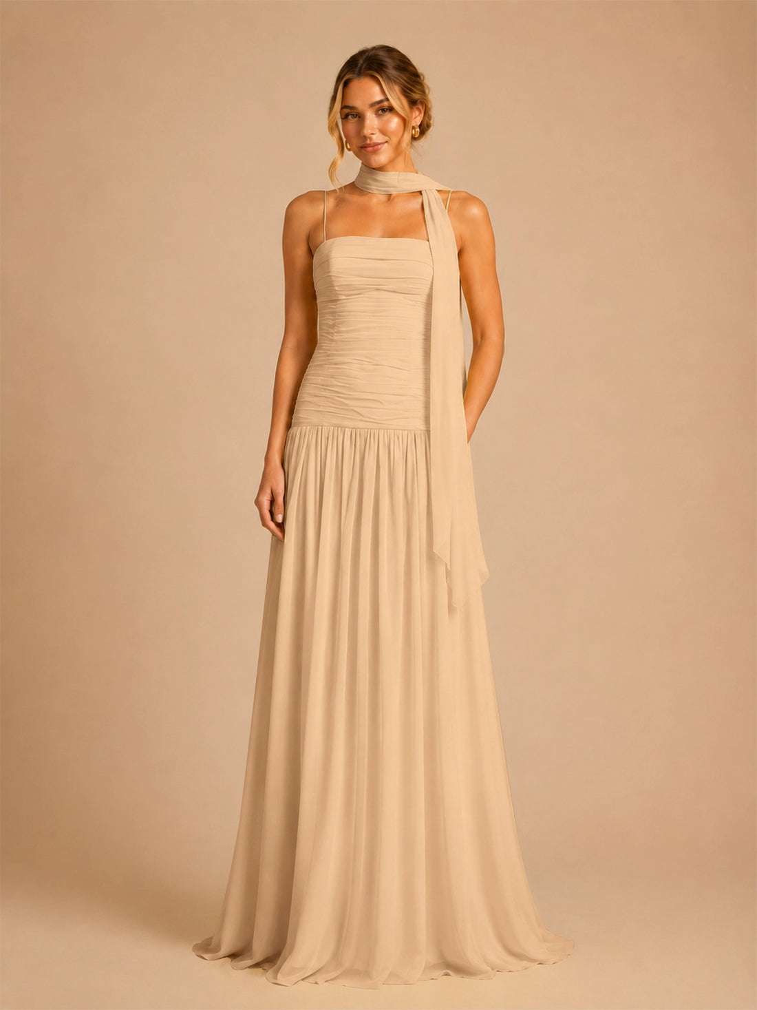 Chiffon Bridesmaid Dress with Scarf Detail 