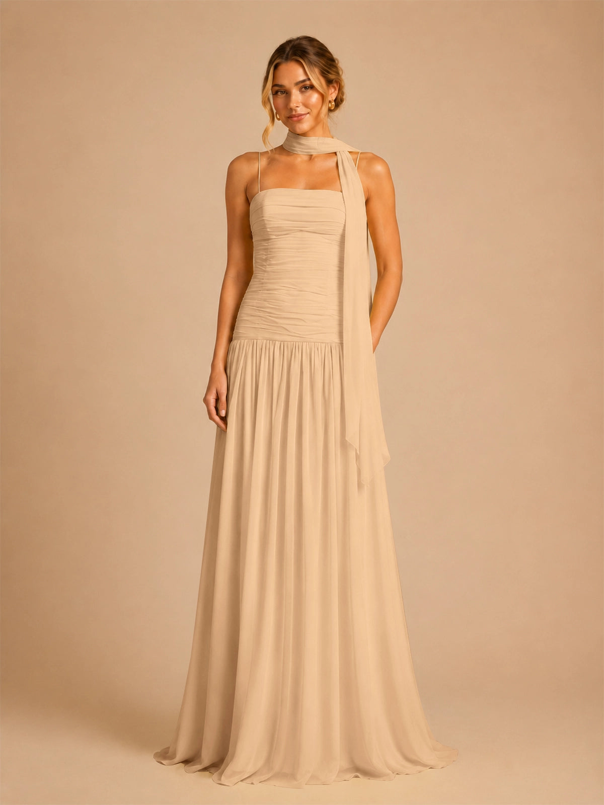 Chiffon Bridesmaid Dress with Scarf Detail 