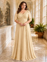 Applique V-Neck Chiffon Dress-Plus Size 