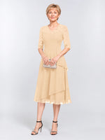 A-line Mother of the Bride Dress with Lace Sleeves 