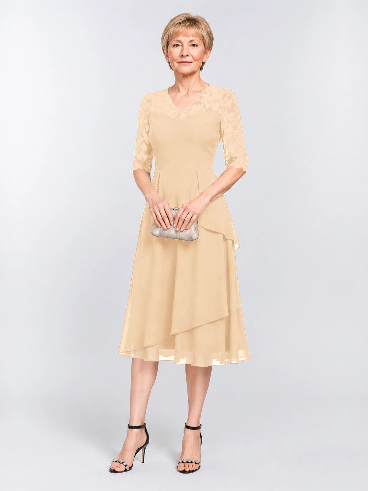 A-line Mother of the Bride Dress with Lace Sleeves 