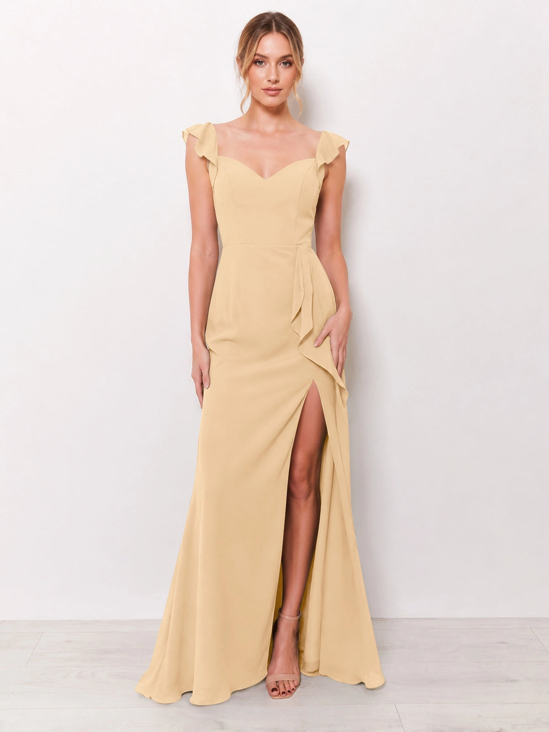 Chiffon Bridesmaid Dress with Ruffle Straps 