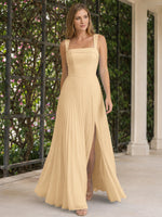 Square Neck Bridesmaid Dress with Pleated Skirt 