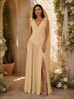 Chiffon Bridesmaid Dress with Bow-Tie Straps 