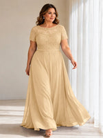 Illusion Applique Chiffon Dress-Plus Size 
