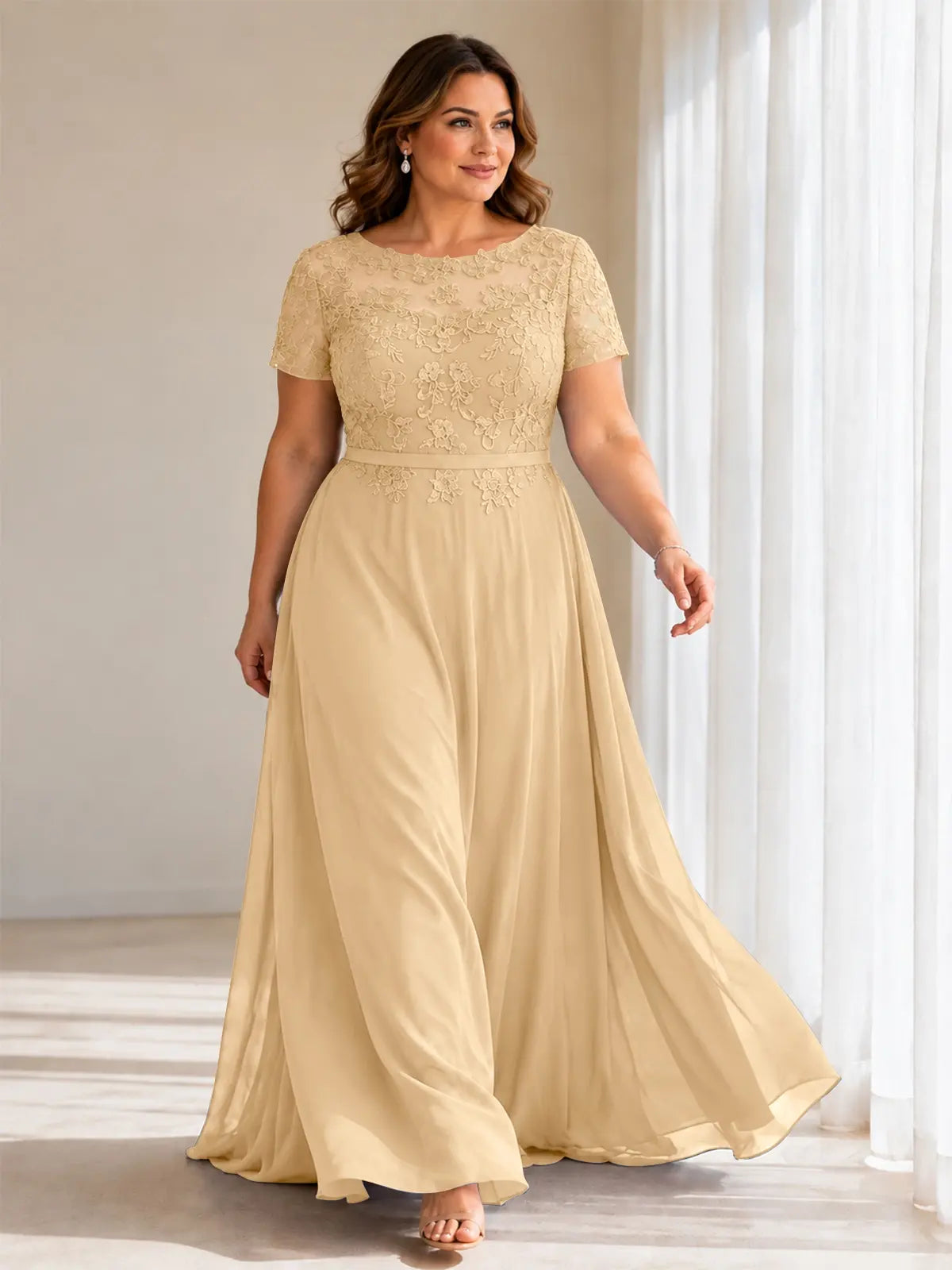 Illusion Applique Chiffon Dress-Plus Size 
