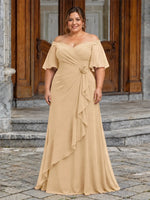 Chiffon Mother of the Bride Dress with 3D Rosette-Plus Size 