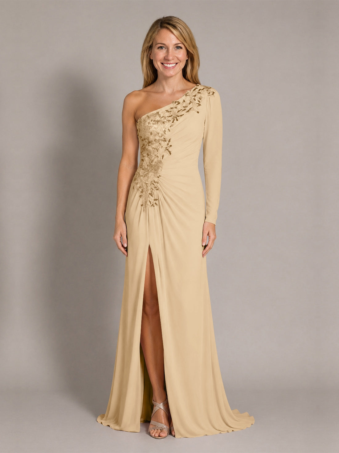One-Shoulder Mother of the Bride Dress with Appliques