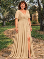 Surplice Neckline Mother of the Bride Dress with Slit-Plus Size 