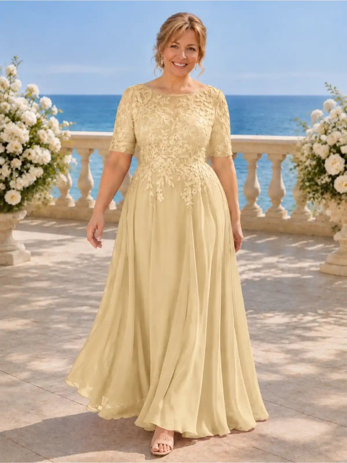 Lace Mother Dress with Half Sleeves-Plus Size 