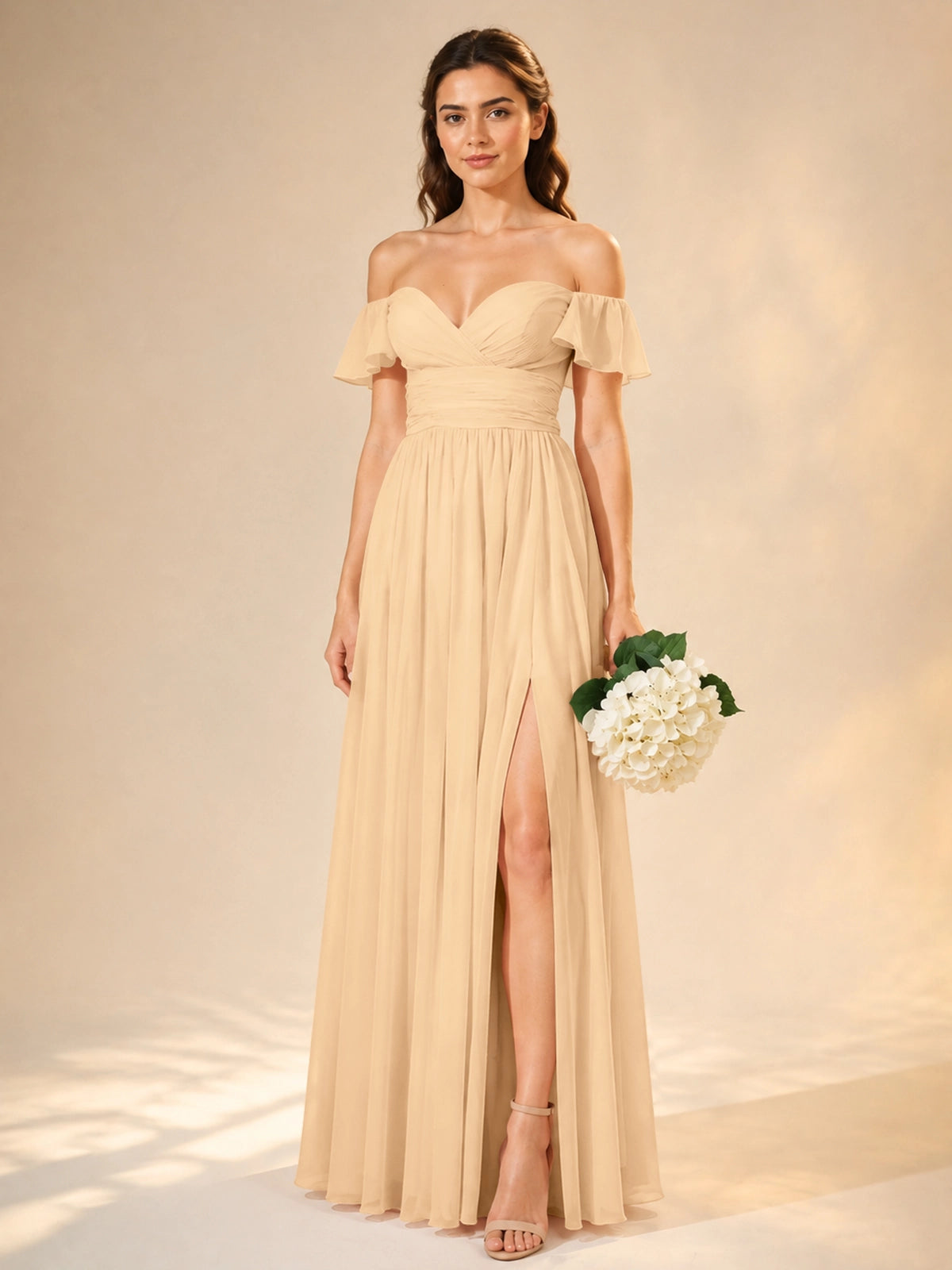 Chiffon Bridesmaid Dress with Cap Sleeves 