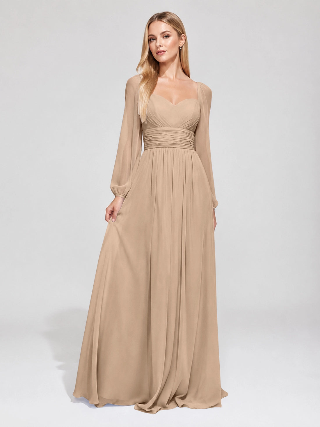 Elegant A-line Bridesmaid Dress with Long Sleeves